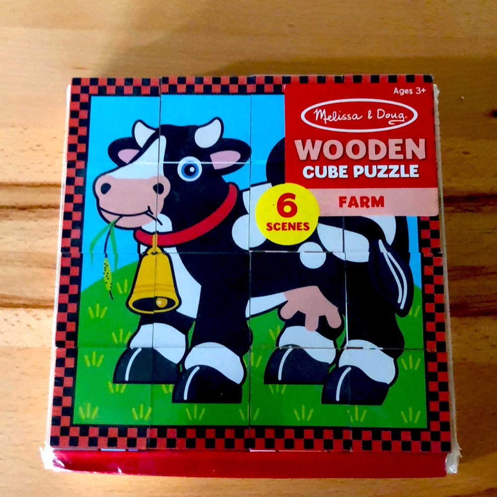 Melissa and Doug 6 in 1 Wooden Cube Farm Puzzle
